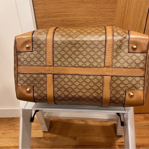 CELINE Macadam Leather & PVC Boston Bag Brown Authentic - Picture 9 of 14